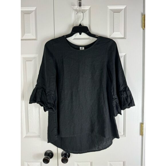 Crown Linen Designs Women’s Linen Black Blouse Size Small - Picture 1 of 4